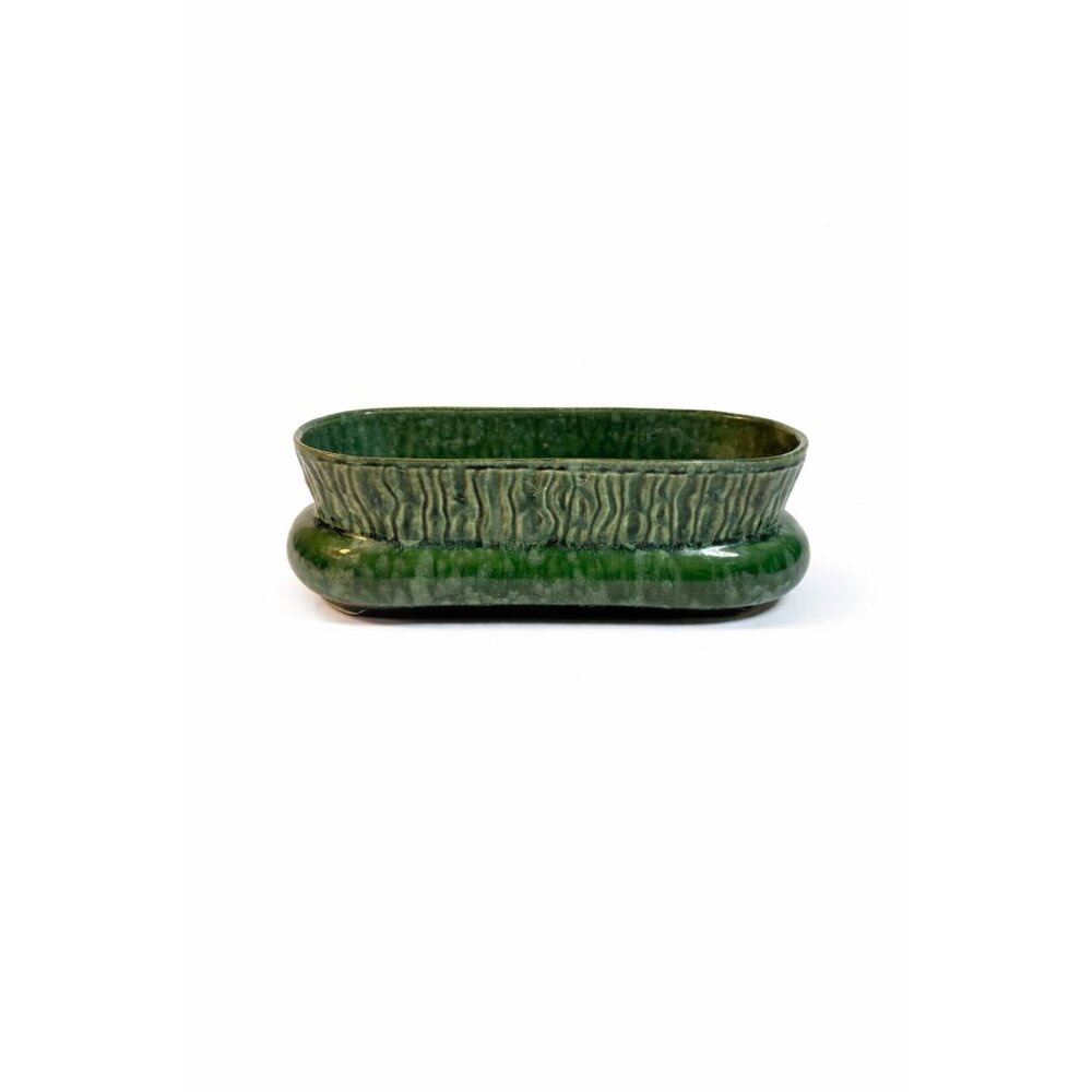 Cache Pot Planter Brush Pottery Ikebana Trough USA Vintage Art Deco Green Specke